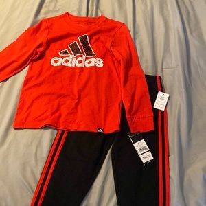 NWT Adidas, 2 piece jogger set, red and black, size 5